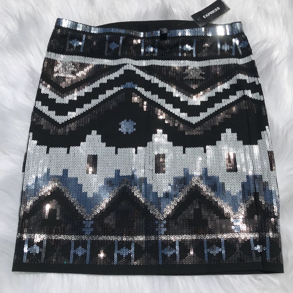 Asymmetrical Aztec print sequins party skirt sz 0